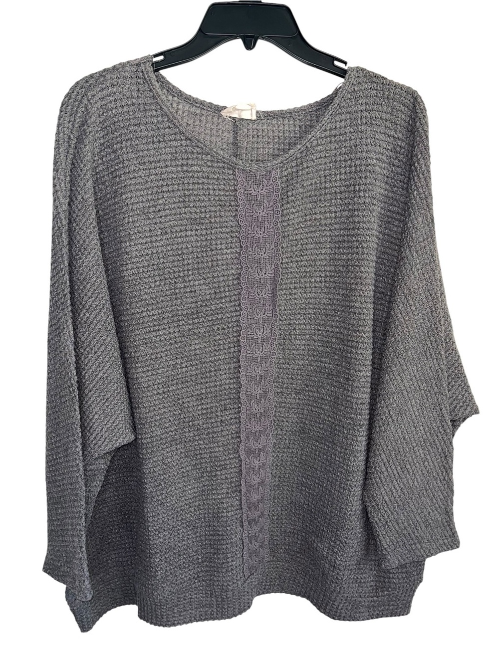 143 Story Women’s 2X Gray Oversized Poncho Sweater Lace Crochet Boho
